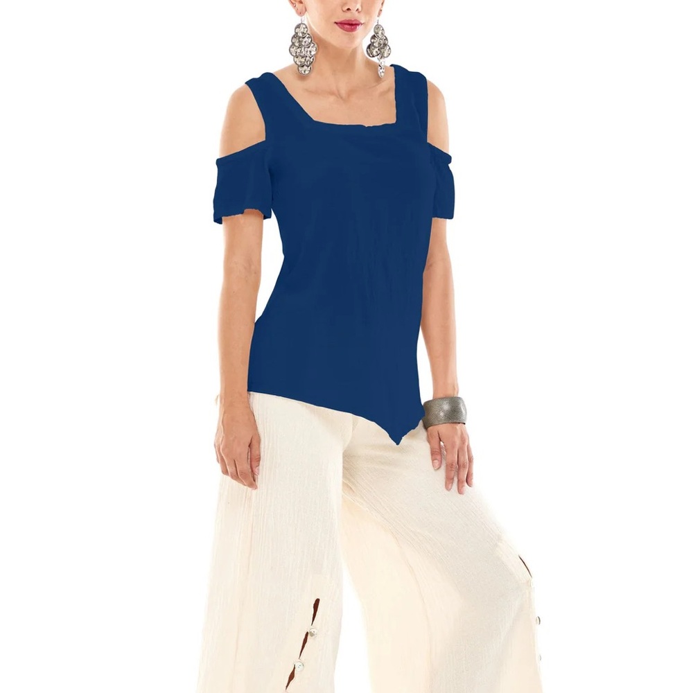 Oh My Gauze Dana Navy Cold Shoulder Top Size 1/ Small/Medium